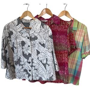 Lot 3 Vintage Allison Daley Button Up Blouses XL 90s Eclectic Grandpa Floral Art